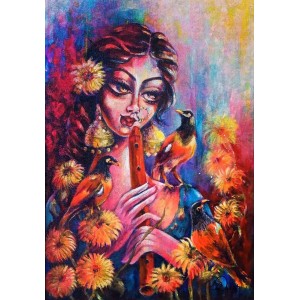 Azra Wahab, 15 x 22 Inch, Acrylic on Canvas, Pigeon Painting, AC-AZW-025